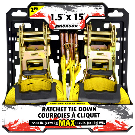 Erickson 1.5"X15Ft 5500 lb Ratchet Strap Yellow 32200